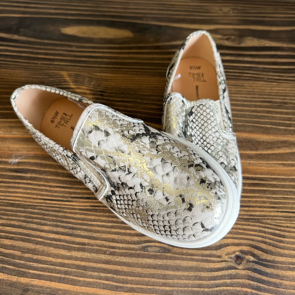 Time and Tru Snakeskin Patterned Slip-Ons